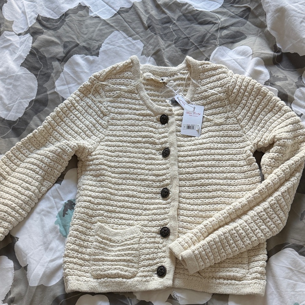 Lucky Brand Cream Textured Cardigan